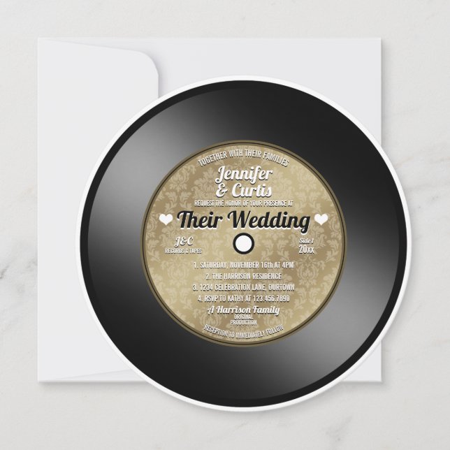 Faire-part de mariage Retro Vinyl Record (Devant)