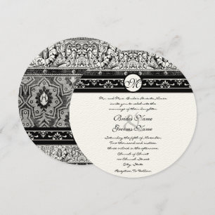 Faire-part de mariage roman noir Damask