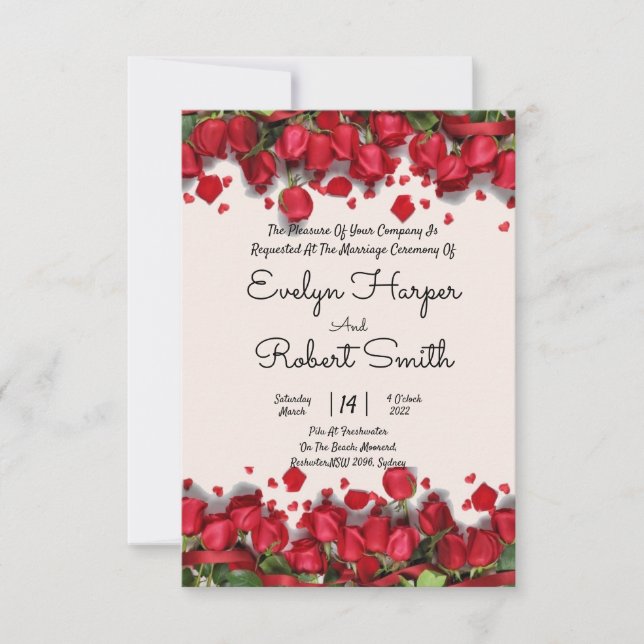 Faire-part de mariage romantique à fleurs rouges m (Devant)