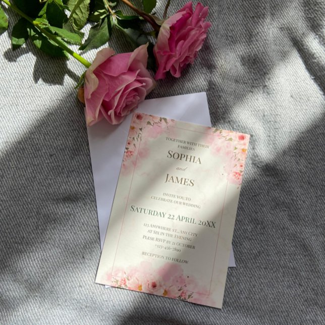 Faire-part de mariage romantique aux fleurs roses (Créateur téléchargé)