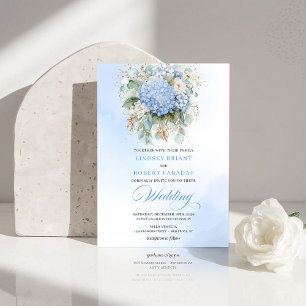 Faire-part de mariage romantique bleu hydrangea eu