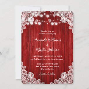 Faire-part de mariage romantique de dentelle rouge