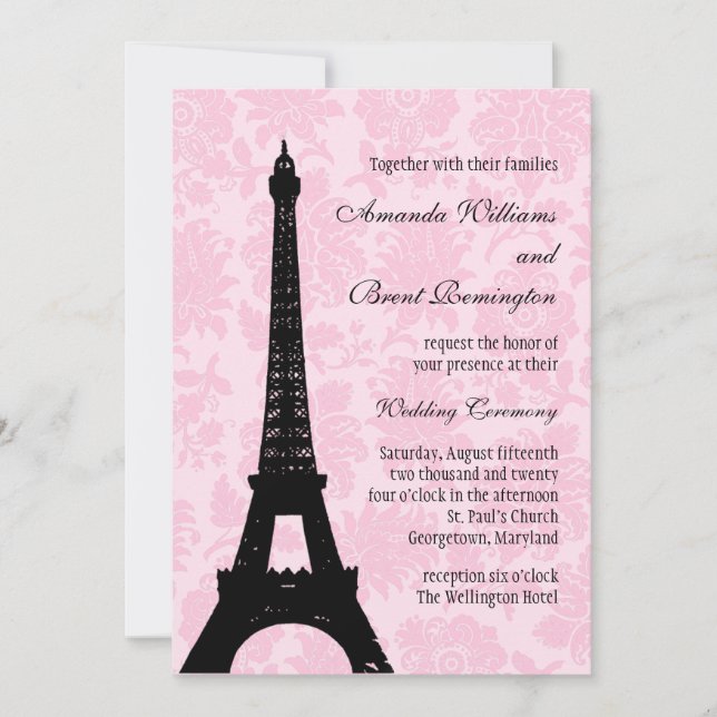 Faire-part de mariage romantique de Paris (Devant)