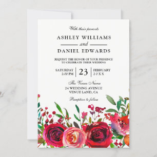 Faire-part de mariage romantique de rose rouge