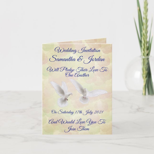 Faire-part de mariage romantique des colombes blan (Devant)