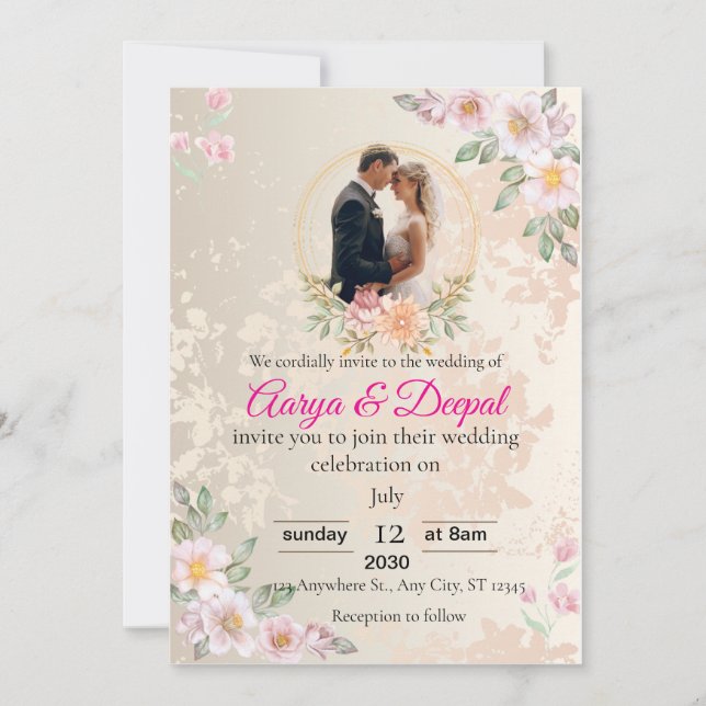 Faire-part de mariage romantique - Élégante et int (Devant)