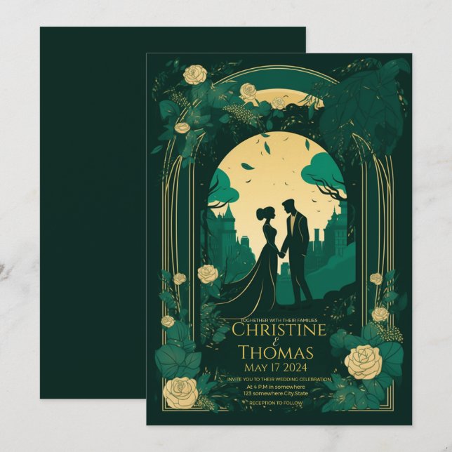 Faire-part de mariage romantique Emerald Green et  (Devant / Derrière)