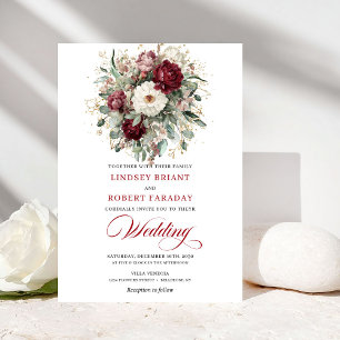 Faire-part de mariage romantique en Bourgogne blan