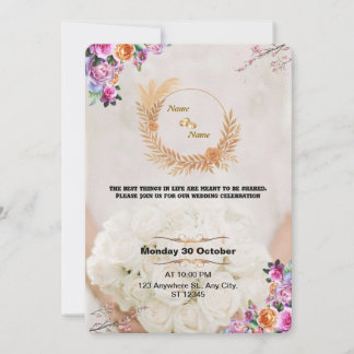 Faire-part de mariage romantique floral or