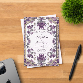 Faire-part de mariage romantique floral violet élé