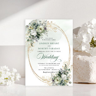 Faire-part de mariage romantique verdure or