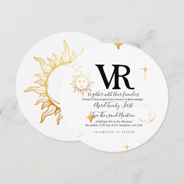 Faire-part de mariage ronde céleste Boho (Devant / Derrière)