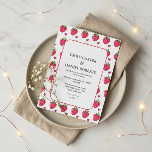 Faire-part de mariage rose à motif de fraise capri