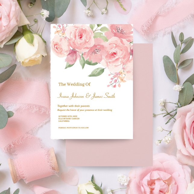 Faire-part de mariage rose aquarelle (Créateur téléchargé)