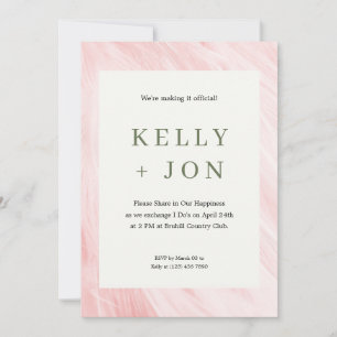 Faire-part de mariage rose avec bordure en plumes