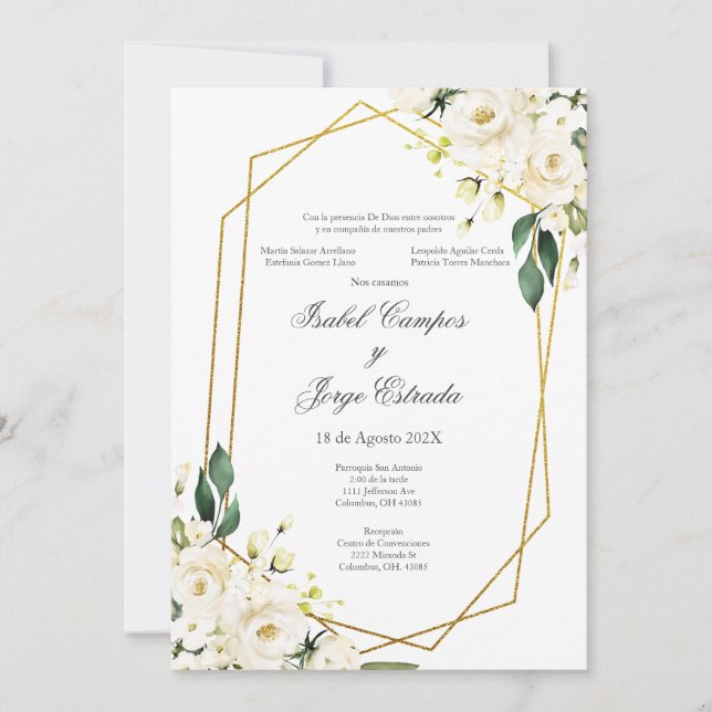 Faire-part de mariage Rose blanche (Devant)