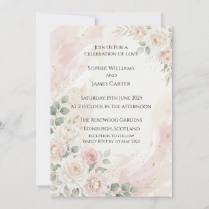 Faire-part de mariage Rose blanche rosée