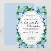 Faire-part de mariage Rose Bleue et Blanche avec B