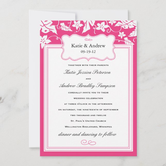 Faire-part de mariage rose chaud classique (Devant)