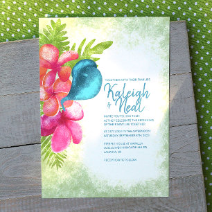 Faire-part de mariage rose, corail, sarcelle tropi