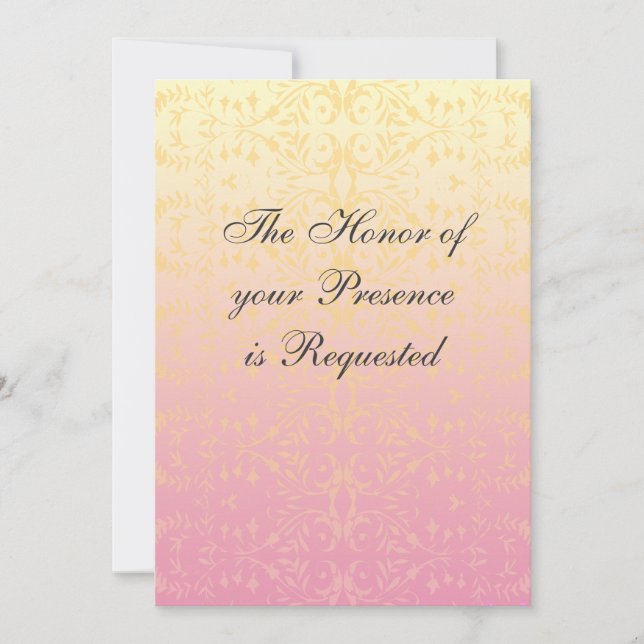 Faire-part de mariage rose de coutume de damassé (Devant)