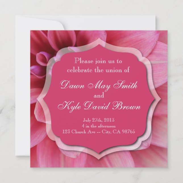 faire-part de mariage rose de Dahlia (Devant)