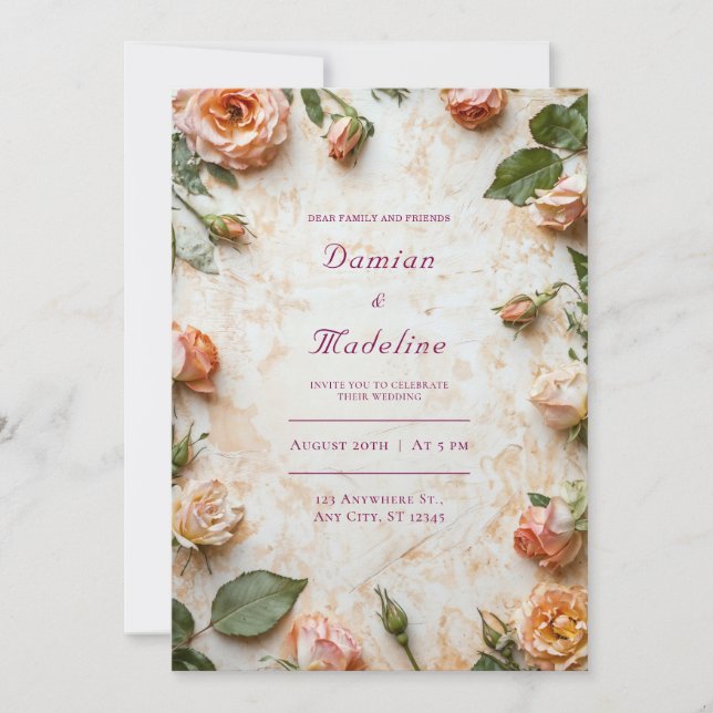 Faire-part de mariage Rose de Jardin Blanc (Devant)