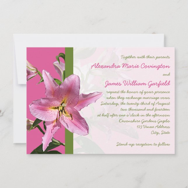 Faire-part de mariage rose de lis d'astronome (Devant)