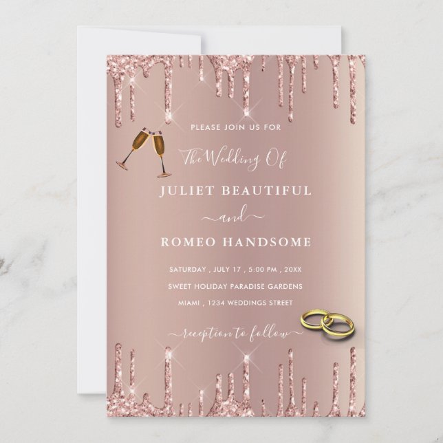 Faire-part de mariage rose de Parties scintillant  (Devant)