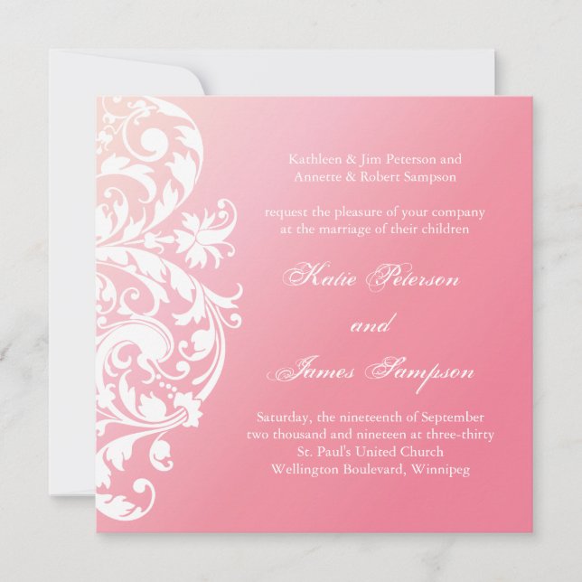 Faire-part de mariage rose d'Ombre (Devant)