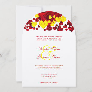 Faire-part de mariage Rose du coeur jaune et rouge