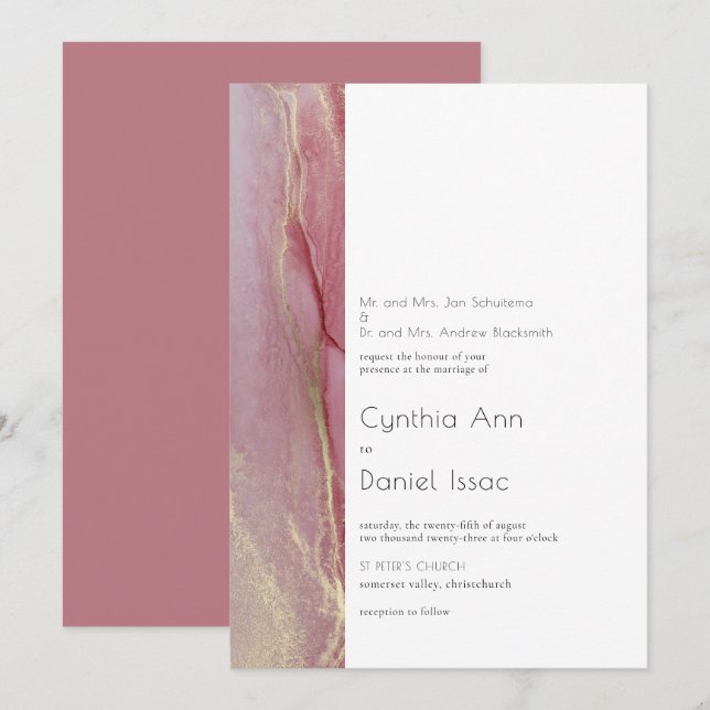 Faire-part de mariage rose Dusty moderne (Devant / Derrière)