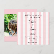 Faire-part de mariage rose et blanc à rayures phot