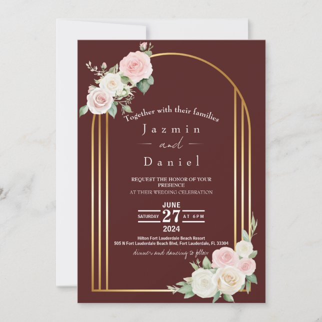 Faire-part de mariage Rose Et Blanc De Fleurs Dusk (Devant)