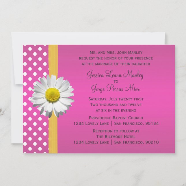 Faire-part de mariage rose et jaune (Devant)