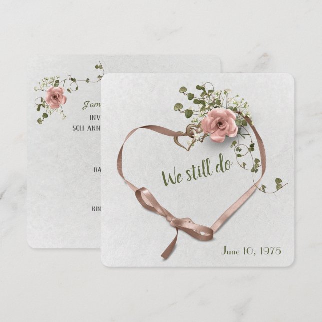 faire-part de mariage rose et lierre (Devant / Derrière)