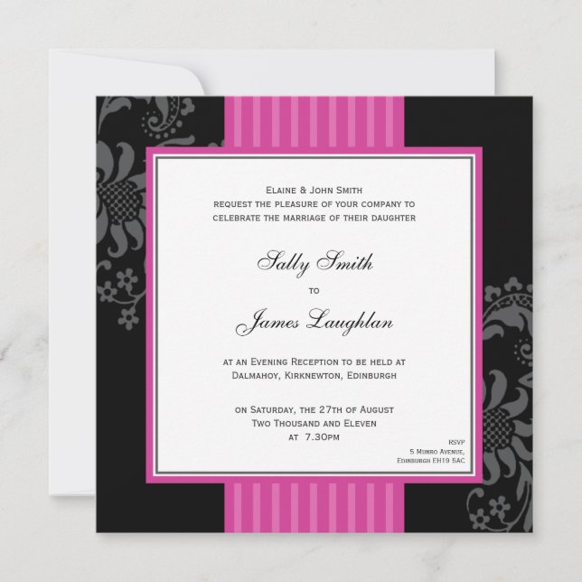 Faire-part de mariage rose et noir couleur cerise (Devant)