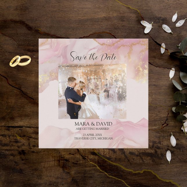 Faire-part de mariage rose et or à l'aquarelle Ser (Créateur téléchargé)