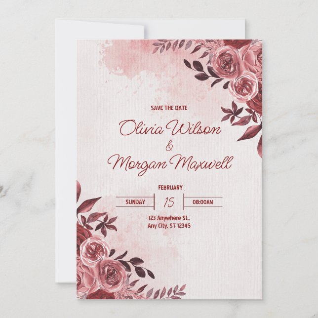 Faire-part de mariage rose et rouge (Devant)