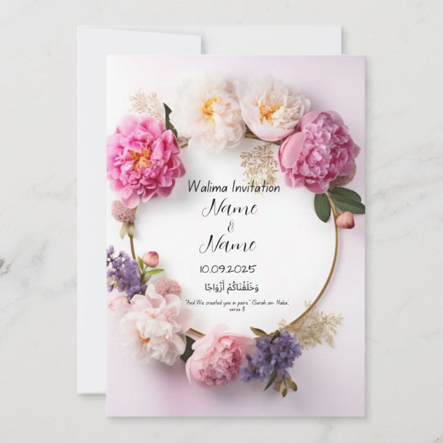Faire-part de mariage rose floral (Devant)