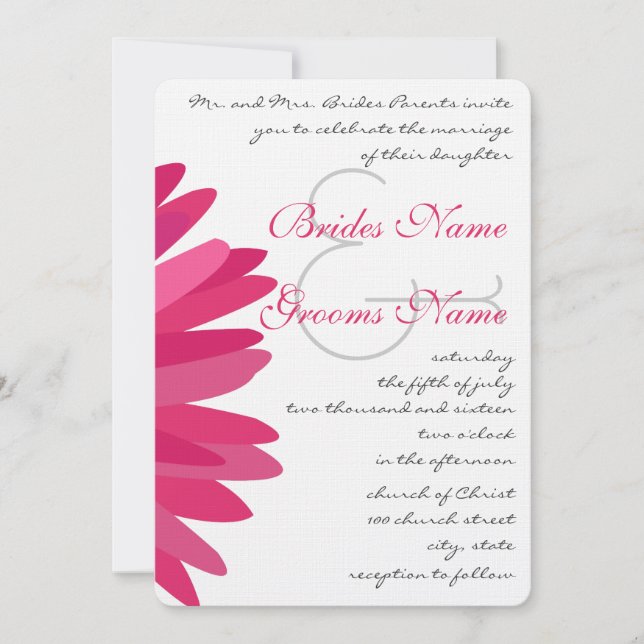 Faire-part de mariage rose Fuchsia Gerber Daisy (Devant)