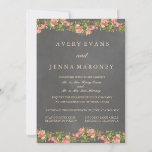 Faire-part de mariage rose fuseau Vintage