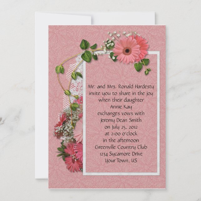 Faire-part de mariage rose Gerber Daisy (Devant)