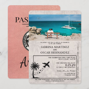 Faire-part de mariage rose Gold Aruba Passport