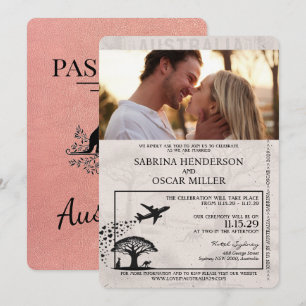 Faire-part de mariage rose Gold Australia Passport