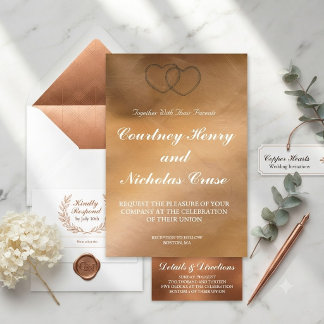 Faire-part de mariage Rose Gold avec cadre en dent