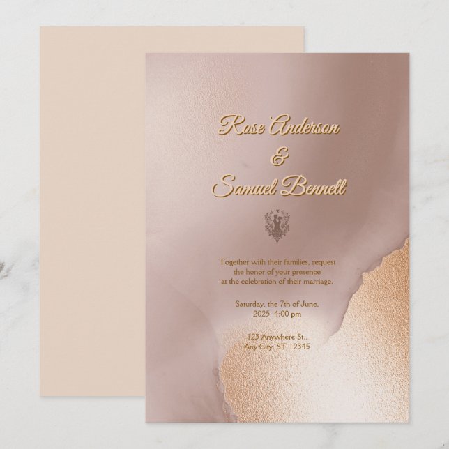 Faire-part de mariage rose Gold Chic (Devant / Derrière)