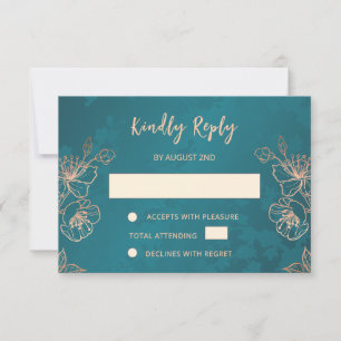 Faire-part de mariage Rose Gold Floral Teal