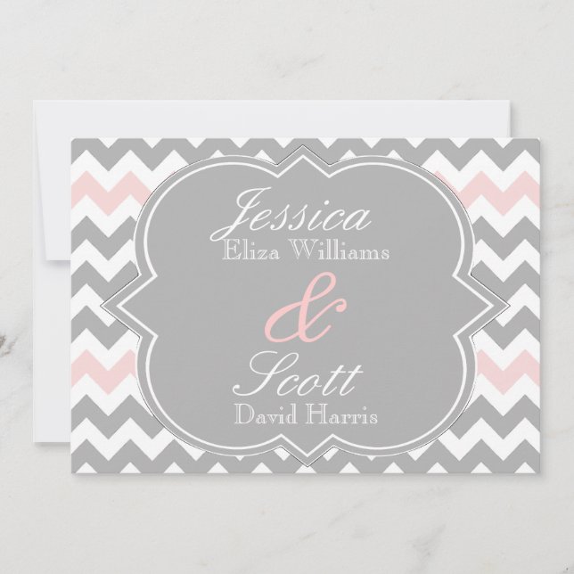 Faire-part de mariage rose gris de Chevron (Devant)
