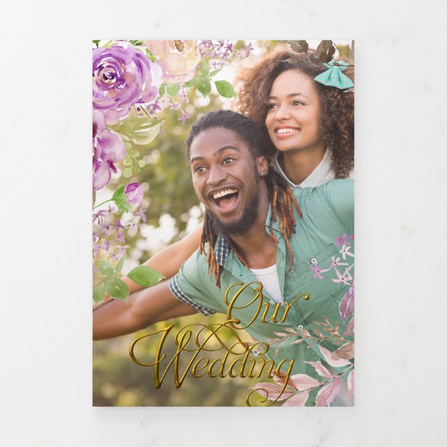 Faire-part de mariage Rose Lilac triple (Page de couverture)